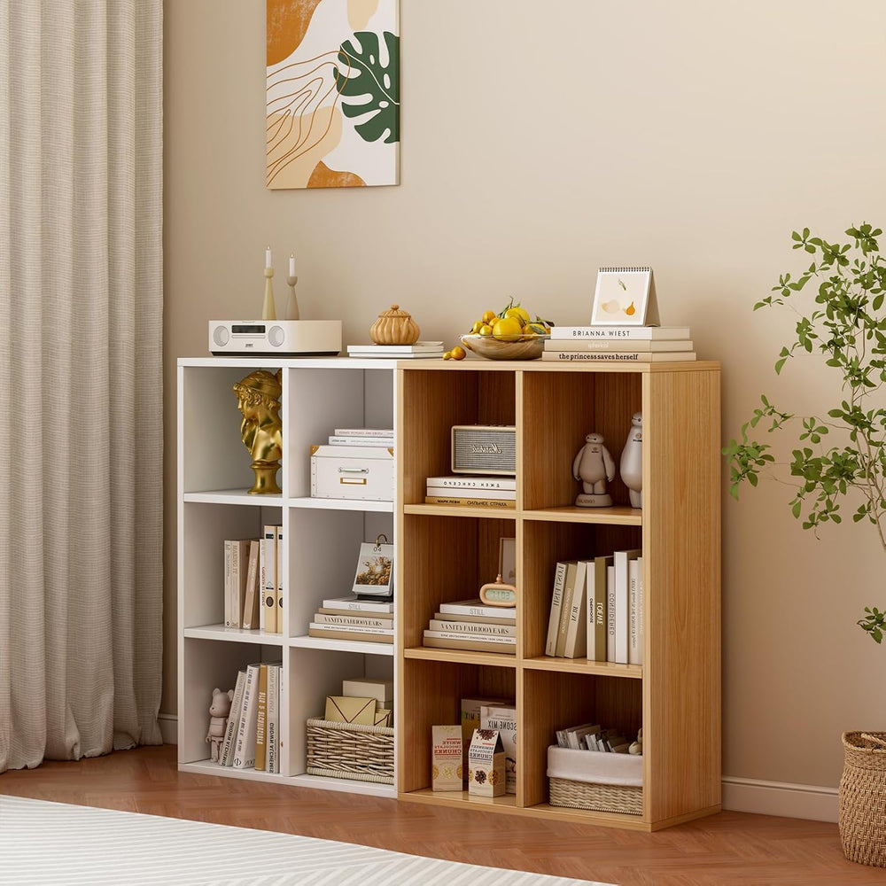 6-Cube Storage Shelf Bookcase - Wooden 3-Tier Floor Standing Open Bookshelf f...
