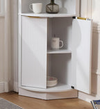 FOREST GRAVITY Modern Corner Storage Cabinet with Fluted Doors | For Kitchen; For Bathroom; Glass Doors; Fluted Design; Large Storage; Pentagon Design; White