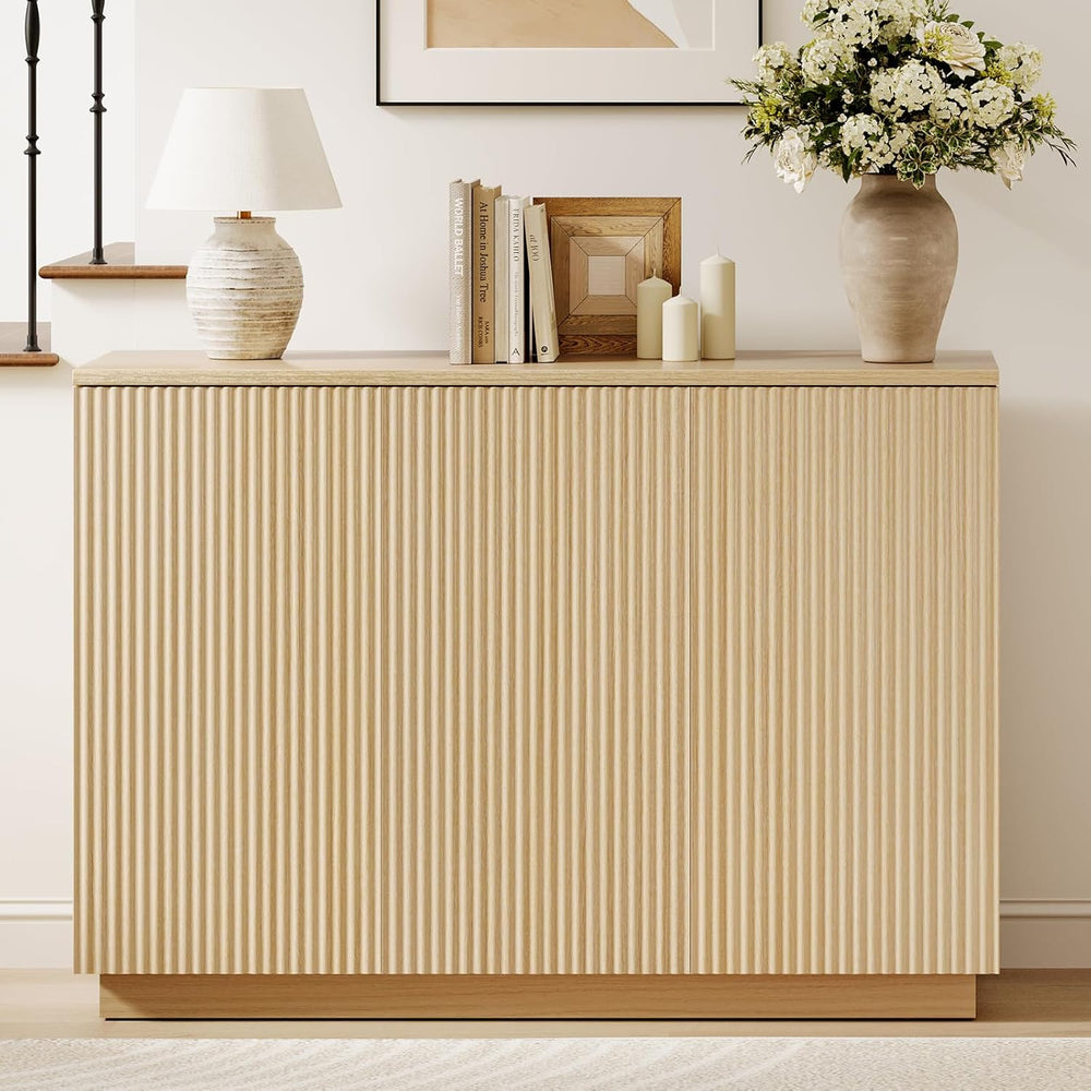 Sideboard Buffet Cabinet with Storage - 47" Fluted Coffee Bar Cabinets C...