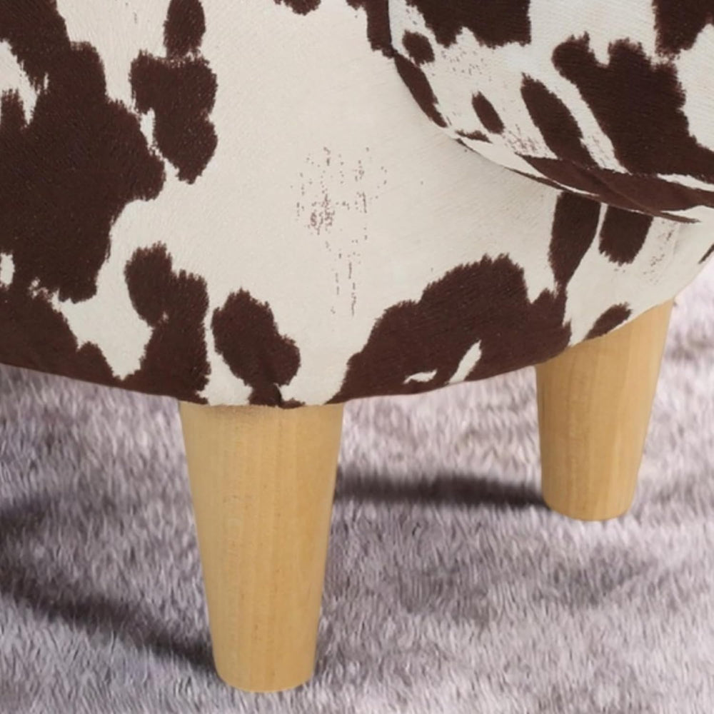 Modern Footstool, Cow-Shaped Ottoman with Birch Legs Cute Velvet Foot Rest fo...