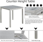 Dining Table Set for 4, 5-Piece Dining Room Table Set with Square Crystal Decoration Table & 4 Upholstered Backrest Chairs, Counter Height Kitchen Sets with Wood Grain & Footrest, Grey