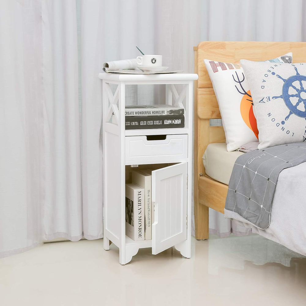 30" High Fully Assembled Nightstand with Drawer and Doors,Solid Wood,Whi...