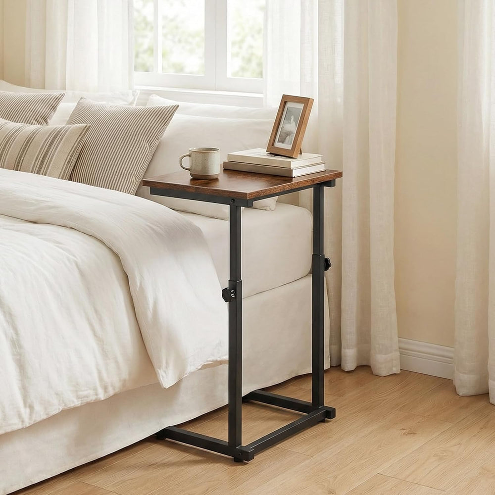 HOOBRO C Shaped End Table, Adjustable Height Sofa Side Table, Slide Under Cou...