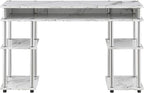 Convenience Concepts Designs2Go No Tools Desk Home Office Desk with Shelves, Corner Shelf Vanity Desk Computer Desk Nail Table for Nail Tech - 47.25" L x 15.75" W x 30" H, White Faux Marble