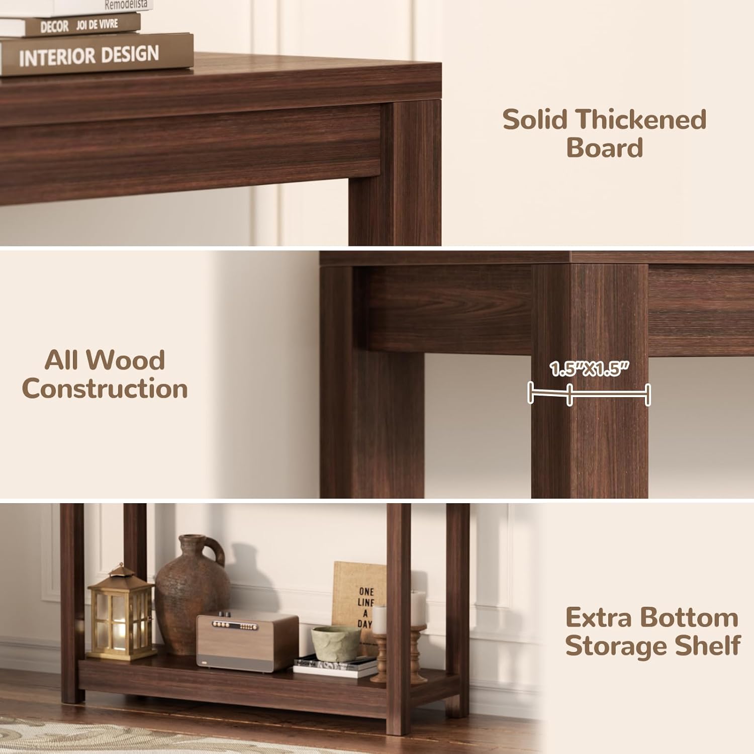 Besiost Small Farmhouse Wood Entryway Table Narrow Console Table with Storage Behind Couch Sofa Table with Shelves Entry Way Tables with Open Storage, Easy Assembly, 32" Black Walnut