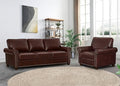 2 Piece Faux Leather Sofa Set,Modern Chair and Couch Sets with Storage,Mid Century Couch with Rivet Rolled Arm,Comfy Deep Seat Sofa,Furniture for Living Room,Office(Armchair+3 Seater,Burgundy)