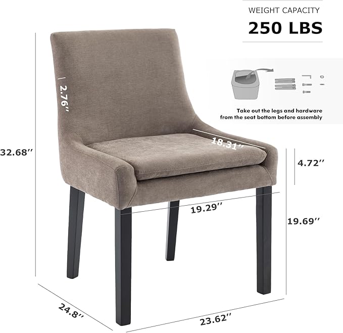 COLAMY Modern Dining Chairs Set of 2, Upholstered Corduroy Accent Side Leisure Chairs with Mid Back and Wood Legs for Living Room/Dining Room-Camel