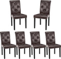 VECELO Upholstered Dining Chairs Set of 6, Modern PU Leather and Solid Wood Legs & High Back for Kitchen/Living Room- Coffee