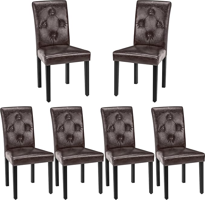 VECELO Upholstered Dining Chairs Set of 6, Modern PU Leather and Solid Wood Legs & High Back for Kitchen/Living Room- Coffee
