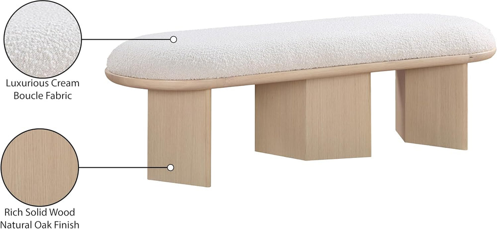Meridian Furniture 22004Cream Wilshire Collection Art Deco Bench with Luxurio...