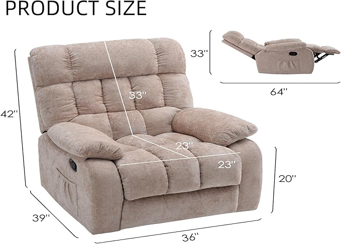 Recliner Chair, Adjustable Recliner with Side Pockets, Living Room Power Reclining Lounge Chair for Adults, Small Spaces Comfy Sofa with Theater Seating for Bedroom, Beige