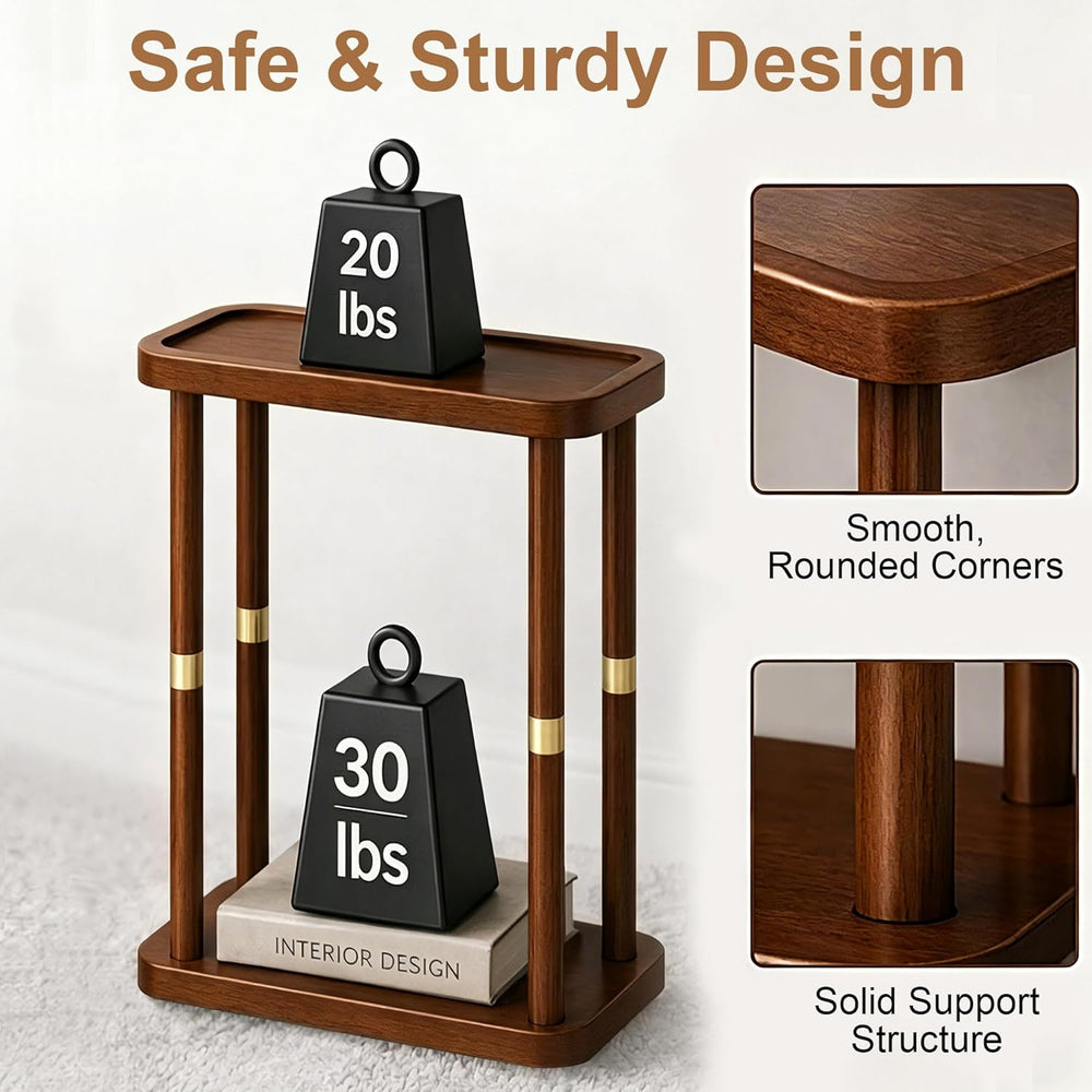 Narrow Side Table, 2-Tier Solid Wood Slim End Table for Small Spaces, 7.5-Inc...