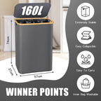 Hampers for Laundry Basket with Lid, 160L Extra Large 3 Section Clothes Divided Organizer for Bedroom, Laundry Room, Dirty Clothes Hamper, Grey