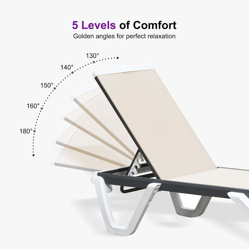 PURPLE LEAF Lounge Chair Outdoor Set of 2 Chaise Lounge w/Wheels, Khaki | Qui...