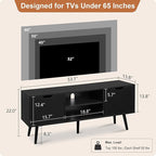 ALINE FURNITURE Black TV Stand for 50 55 60+ inch TVs - Media Console with 2 Cabinets & Open Shelves, Solid Wood Legs - TV Consoles for Living Room - 22" H Entertainment Center for Bedroom