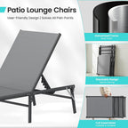 Amopatio Outdoor Lounge Chairs Poolside Chaise Lounge for Patio Set of 2 | with Side Table Foldable Stackble Fully Assembled Weather Resistant 5-Position Adjustable Backrest 400LBS Capacity