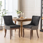 Modern Dining Chairs Set of 2, High Back Dining Chairs Side Chairs with Solid Wood Legs, Upholstered Fabric Dining Room Chairs for Dining Room Kitchen, Black and Patterned