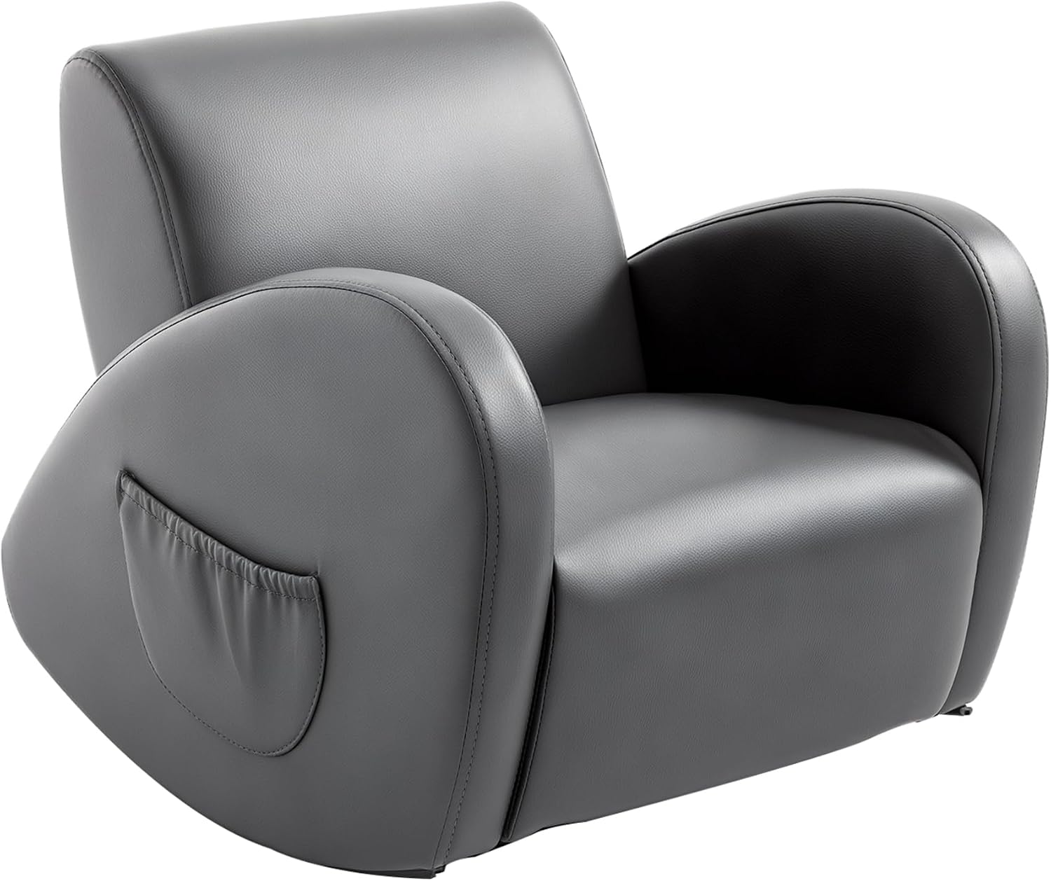 Qaba Kids Sofa Rocking Chair with Side Pocket Toddler Chair Grey | Toddler Armchair, PU Leather, For Children
