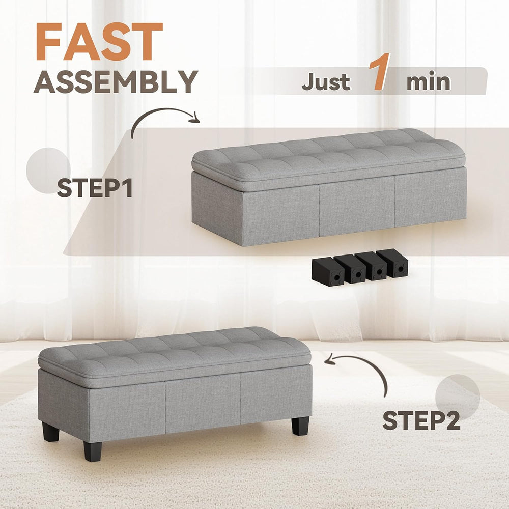 YESHOMY 47 Inches Ottoman with Storage, Light Grey Linen | Storage Bench with...