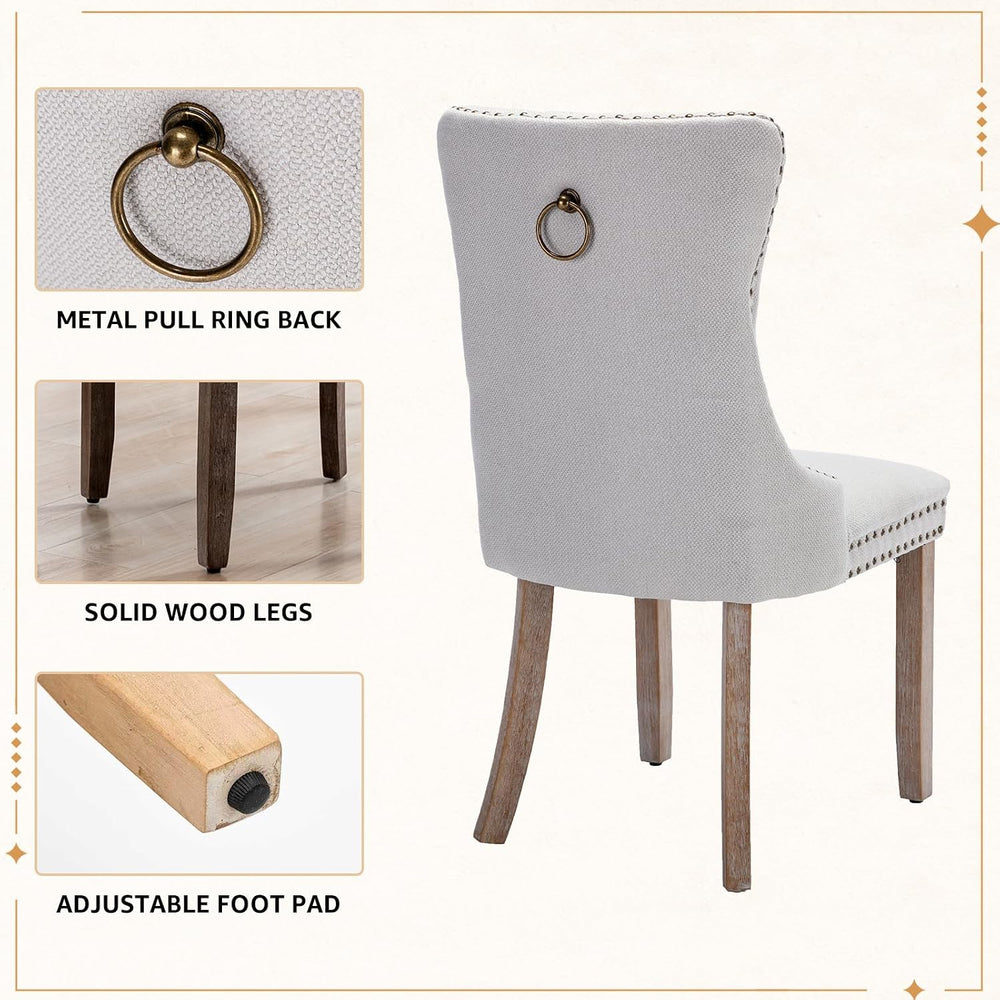 Linen Dining Chairs Set of 2, Tufted Upholstered High Wingback Chairs with Na...