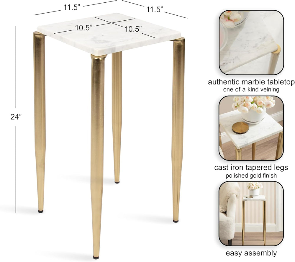 Kate and Laurel Lemaire Modern Square Marble Drink Table, 12 x 12 x 24, White...