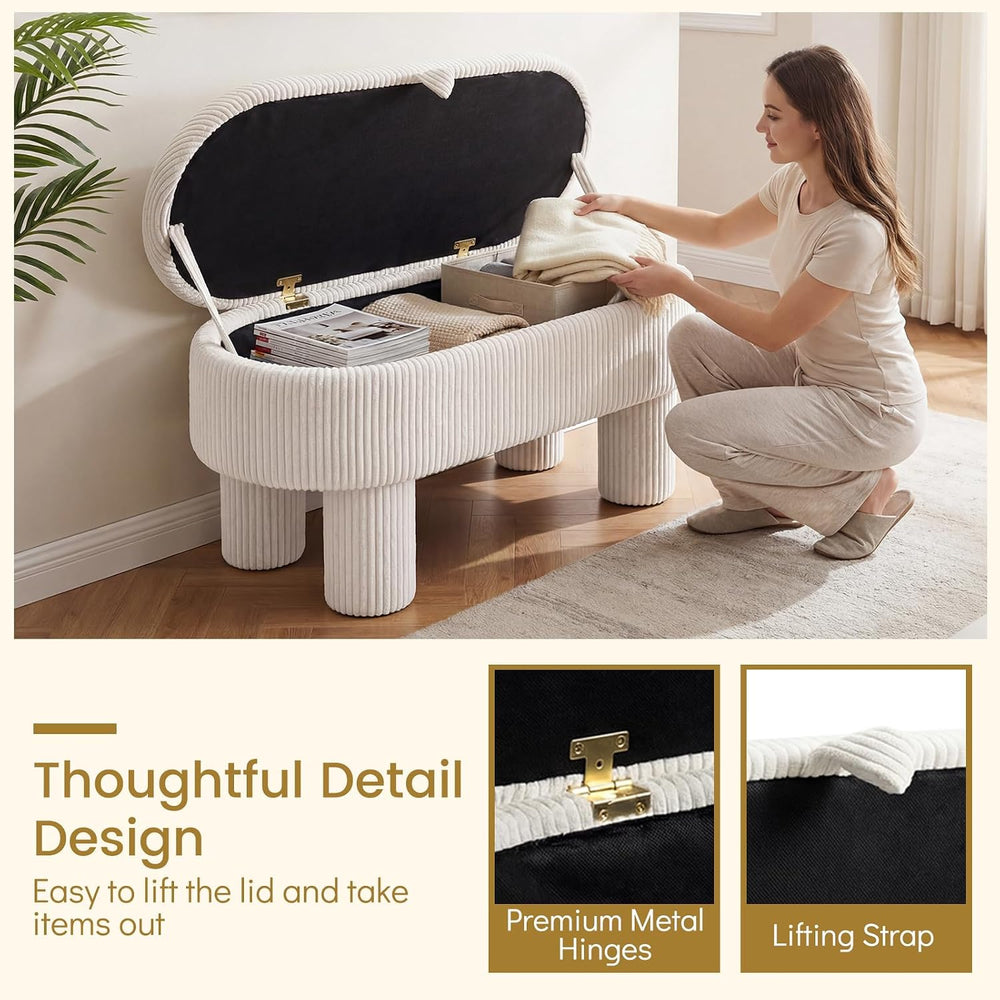 Giantex 42'' Storage Ottoman Bench, Corduroy Fabric Upholstered End o...