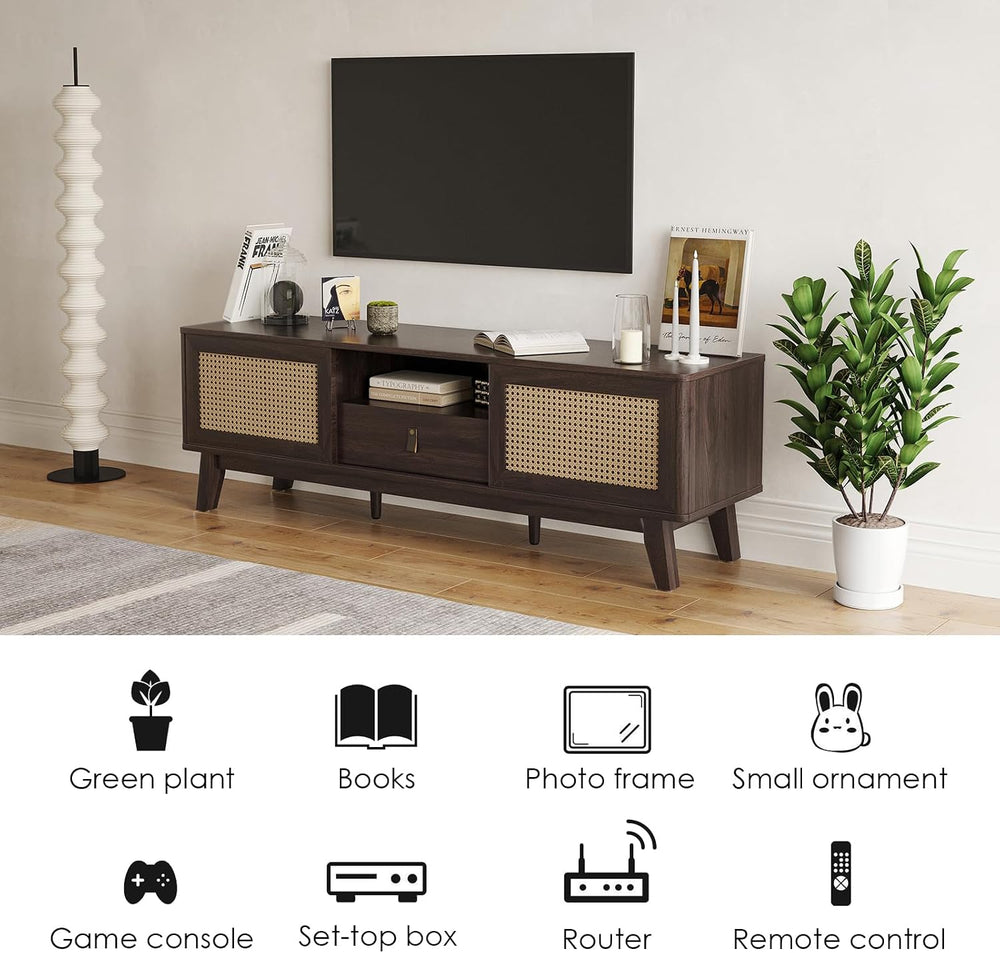 Soohow Rattan TV Stand for TVs, Wood TV Stand Mid Century Modern TV Stand TV ...