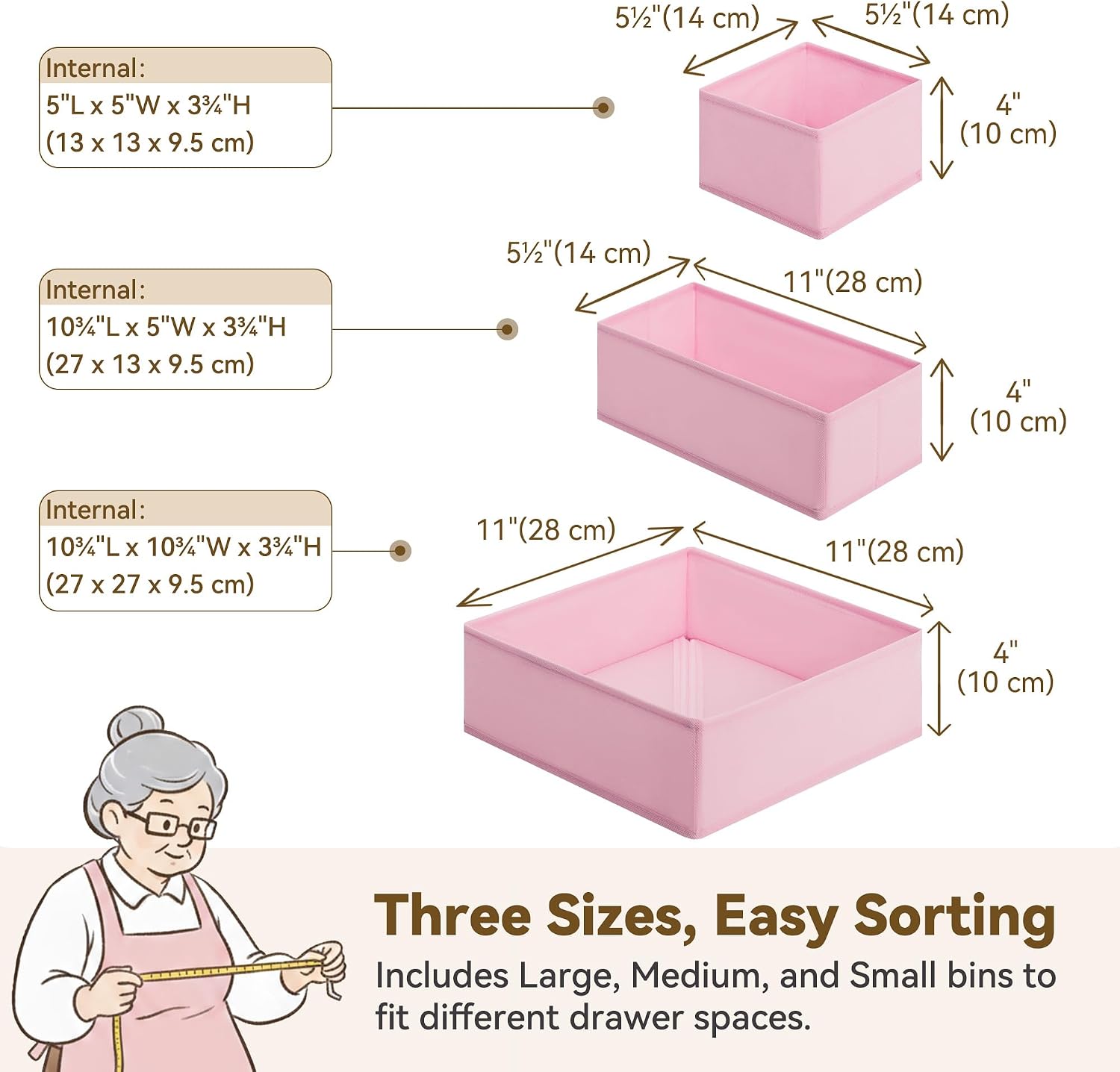 GRANNY SAYS Drawer Organizer Clothes, 12 Pack Dresser Organizer Bins for Nursery, Closet Organization and Storage Dividers for Clothing, Baby Clothes, Underwears, Pink