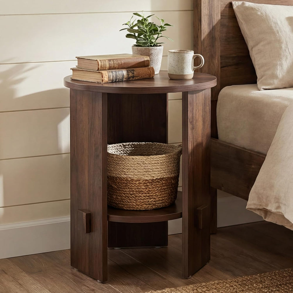 chairus Round Side Table, 15.5" Small End Table with 2-Tier Open Storage...