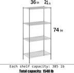 21" Deep x 36" Wide x 74" Height Wire Shelving Kit | 4-Tier | NSF Commercial Storage Rack Unit