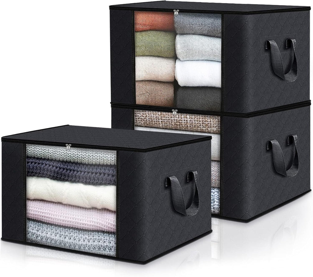 Fab totes Storage Bags,Clothes Blanket Storage Bins Foldable Closet Organizers with Reinforced Handle for Home Dorm Storage and Organization,Fabric Bags for Organizing Sheets,Clothing (Black,3 Pack)