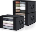 Fab totes Storage Bags,Clothes Blanket Storage Bins Foldable Closet Organizers with Reinforced Handle for Home Dorm Storage and Organization,Fabric Bags for Organizing Sheets,Clothing (Black,3 Pack)