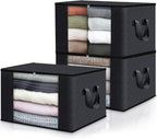 Fab totes Storage Bags,Clothes Blanket Storage Bins Foldable Closet Organizers with Reinforced Handle for Home Dorm Storage and Organization,Fabric Bags for Organizing Sheets,Clothing (Black,3 Pack)