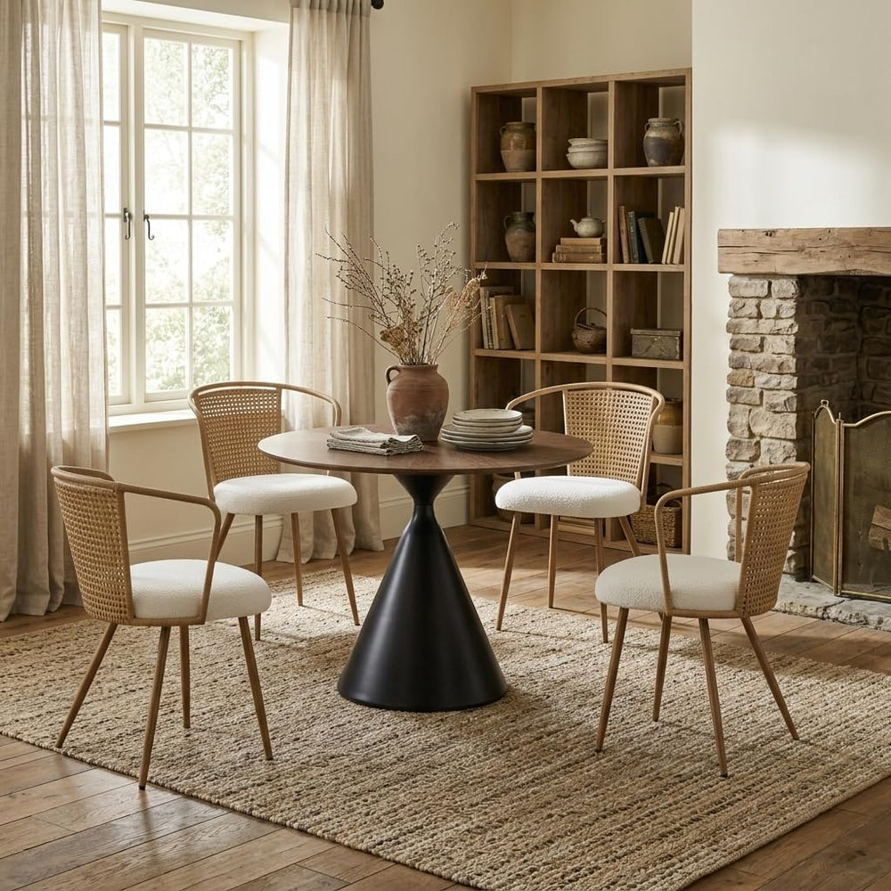 Rattan Dining Chairs,Upholstered Boucle Cushion with PE Cane Wing Back Kitche...