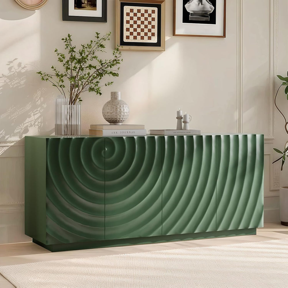 4 Door Modern Sideboard Buffet Cabinet with Spiral Grain, Accent Storage Side...
