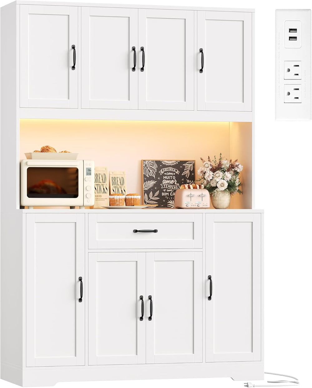 HITHOS 70" LED Kitchen Pantry Cabinet with Charging Station, 47" Wi...