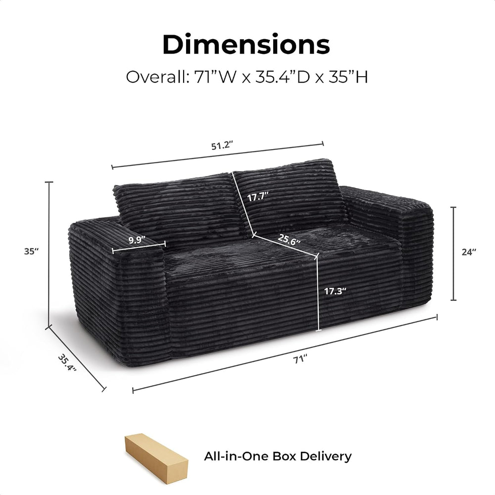 LIKIMIO Liorin Plush 71" Floor Loveseat Sofa Black Corduroy No Assembly ...