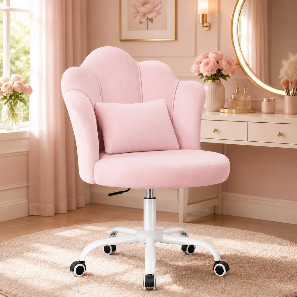 BestGlory Petal Vanity Chair with Wheels, 3.15" Extra Thick Comfy Makeup...