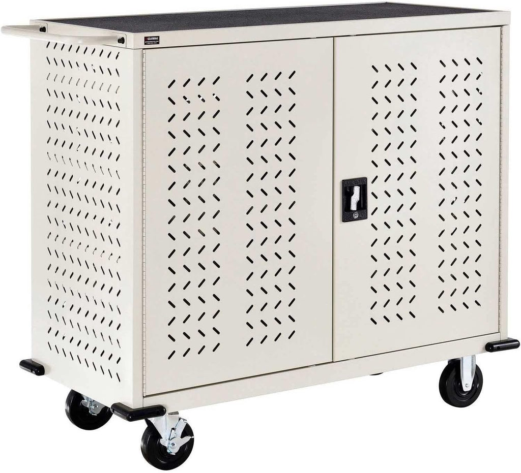 Global Industrial Mobile Storage & Charging Cart, 24 Laptop & Chromebook Device Capacity, Putty, Unassembled, Laptop and Tablet Storage & Charging Cart