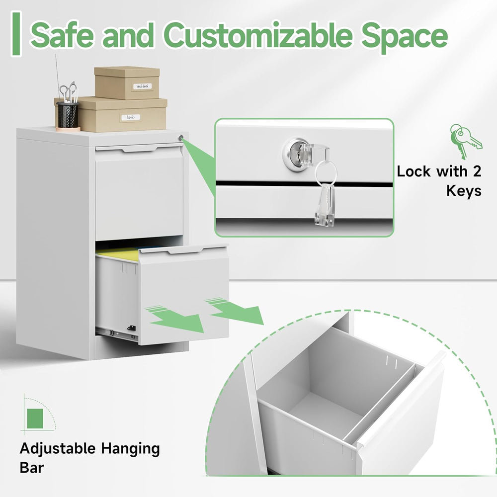 2 Drawer File Cabinet with Lock,Filing Cabinets for Home Office,Metal Small F...