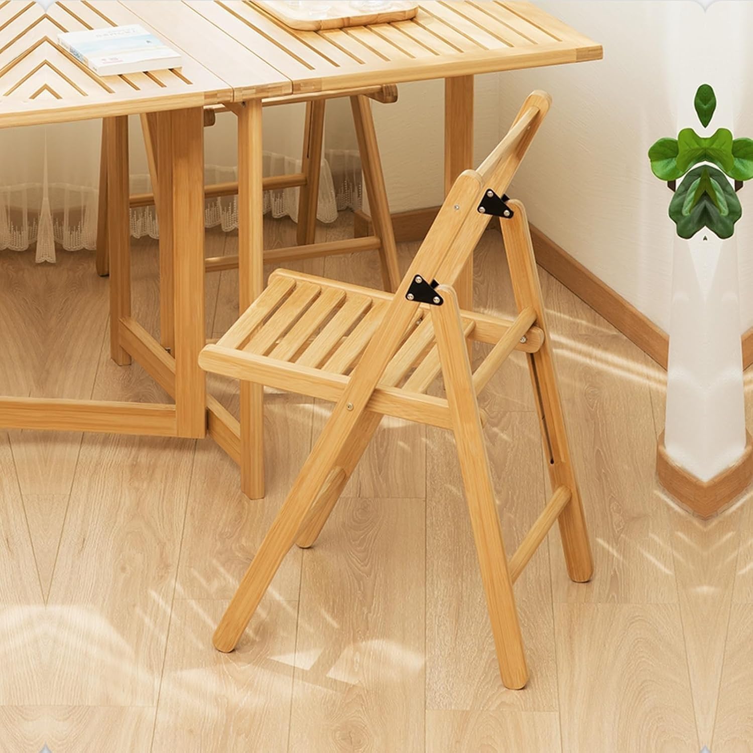 Folding Chairs, Modern Mid Century Dining Outdoor Bamboo for Bedroom Living Room Reading Room(Natural)