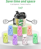 Pill Organizer,Pill Dispenser with 7 Large Compartments,Portable Pill Box for Travel Essentials,Anti-Mix Design & Wide Opening Design,Easy Access to Vitamin Dispenser,Includes 20 Blank Stickers（Black）