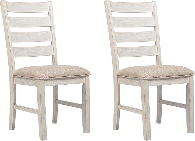Signature Design by Ashley Skempton Modern Farmhouse Dining Room Chair, 2 Count, Ladderback Design, Wood, 17.75" W x 21.5" D x 38.63" H, White and Light Brown