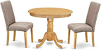 East West Furniture ANDR3-OAK-16 3 Piece Dining Table Set Contains a Round Kitchen Table with Pedestal and 2 Dark Khaki Linen Fabric Upholstered Kitchen Chairs, 36x36 Inch, Oak
