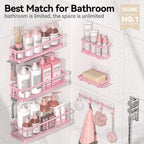 YASONIC Shower Caddy, 6 Pack Large Capacity Bath Organizer with Soap Holder and 12 Hooks, Rustproof Shower Shelves for Inside Shower, No Drilling&Sleek Bathroom Organizers and Storage Pink