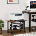 Lerliuo Under Desk Printer Stand, 2-Tier Industrial Mobile Printer Table with Storage Shelf and Steel Frame, Rolling Printer Cart Holder with Lockable Wheels for Home, Office (Rustic Brown)