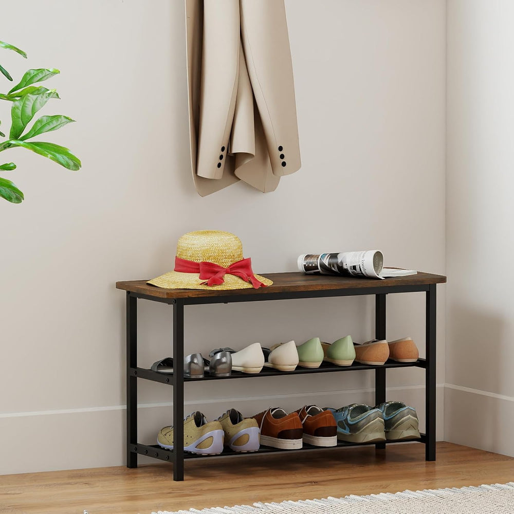 Giantex 3-Tier Shoe Bench, 32" L Shoe Organizer Storage Bench with Metal...