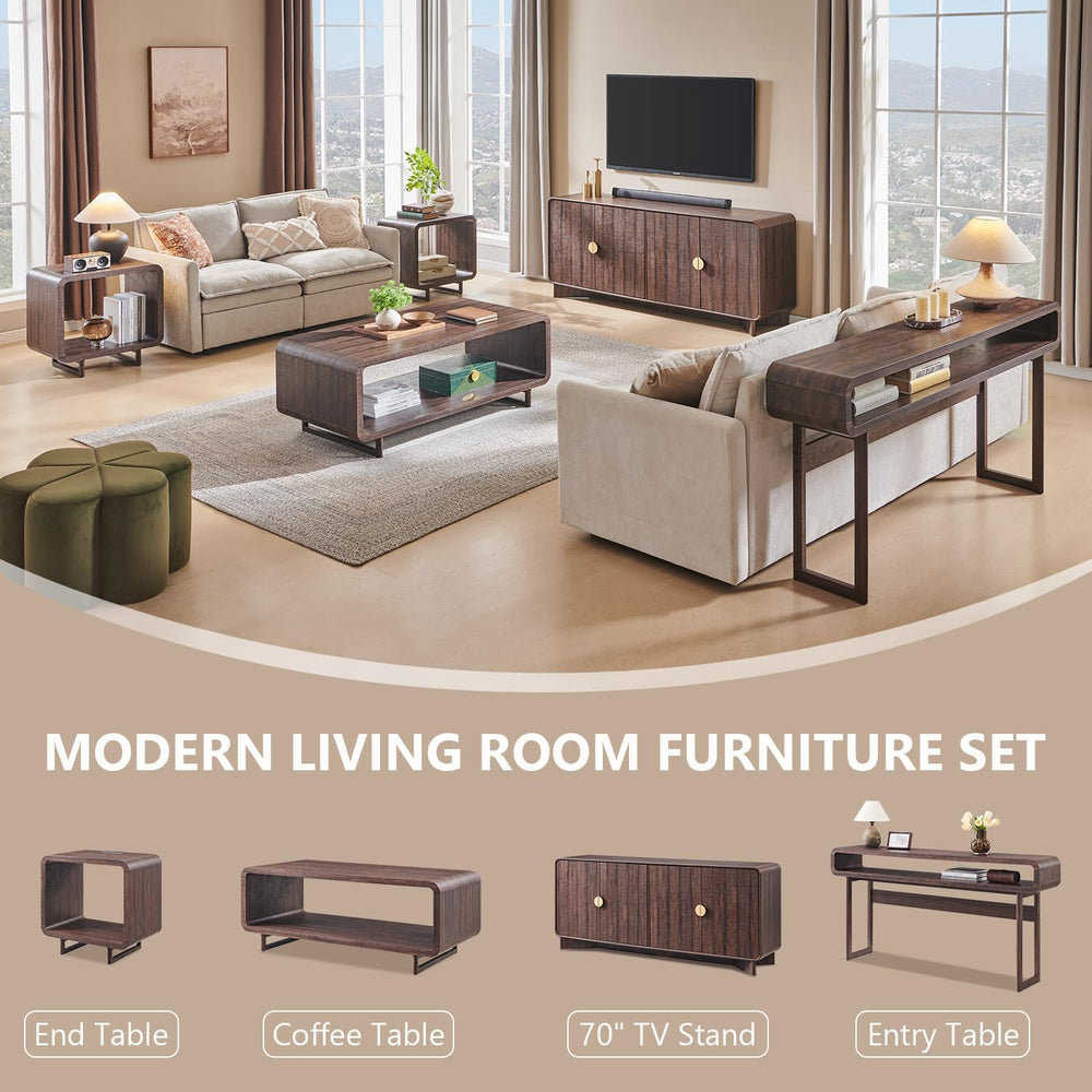 IFGET 63-Inch Long Console Table, Modern Curved Entryway Table, Dark Walnut |...
