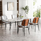 Dining Chairs Set of 6, Mid Century Modern Dining Room Chair, Upholstered Faux Leather Kitchen Chairs with Thick Cushion and Walnut Bentwood Back for Kitchen Dining Room, Grey