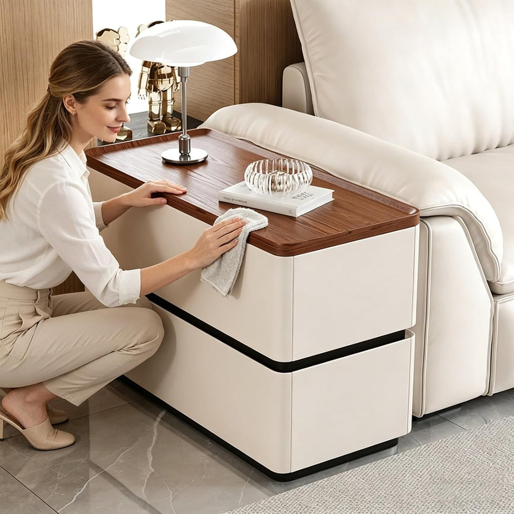 31.5" Modern Narrow Side Table for Sofa Bedside Nightstand with 2 Storag...